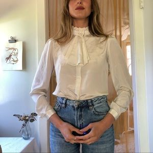 ✿VTG Stunning Silk Puff Sleeve Prairie Blouse M